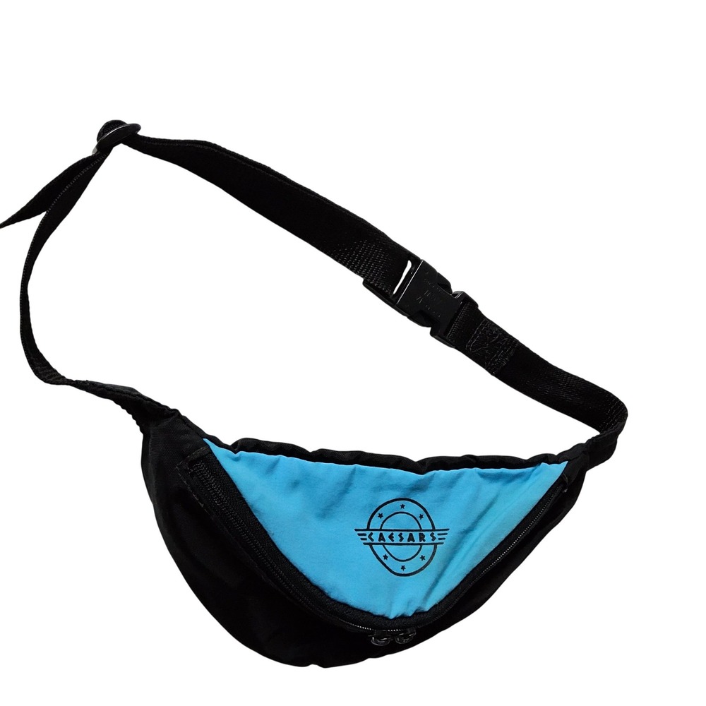 Vintage Caesars Black Blue‎ Fanny Pack Waist Bag Mens Adjustable Strap Travel